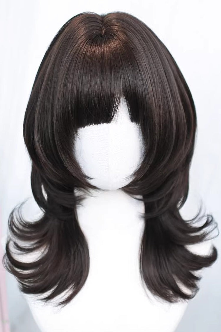 Outward Curl Light Wispy Bangs Sweet Lolita Wig 2 Colors - Black-Tea-Brown - 2