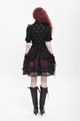 Black/Red Multi-Layered Ruffle Buckle Straps Women's Gothic Skirt - Product - 8