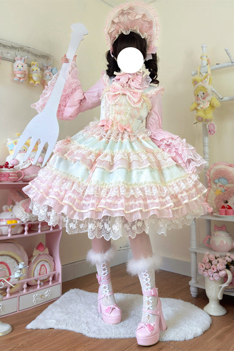 Green [Star Love Song] Ruffle Hanayome Bowknot Lace Sweet Lolita Jsk Dress - Green - 1