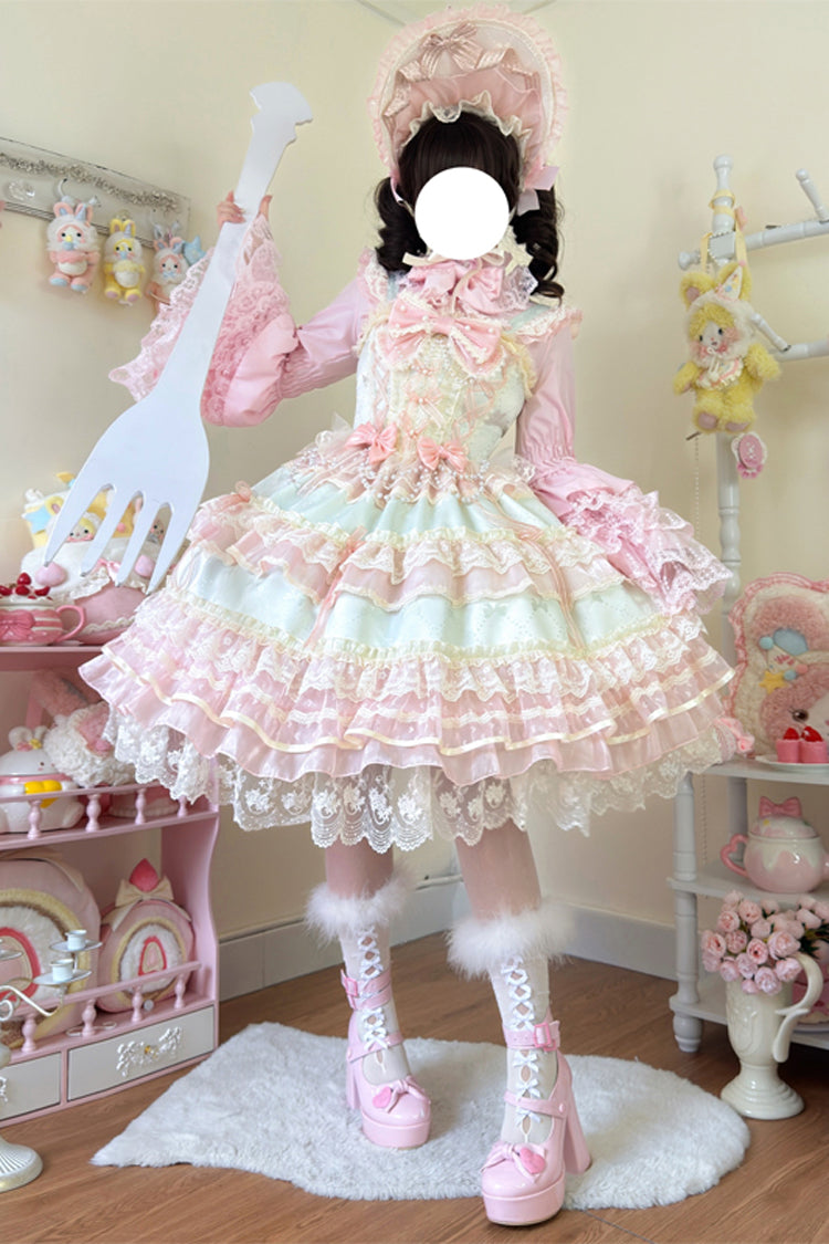 Green [Star Love Song] Ruffle Hanayome Bowknot Lace Sweet Lolita Jsk Dress - Green - 1