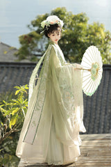 Green [Silent Spring Mountains] Song Dynasty Ruffle Elaborate Embroidery Sweet Chinese Style Hanfu Dress Full Set - Product - 4