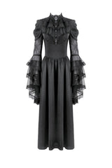 Black Stand Collar Trumpet Sleeves Multi-Layered Ruffled Lace Lace-Up Women's Gothic Wedding Dress - Product - 3