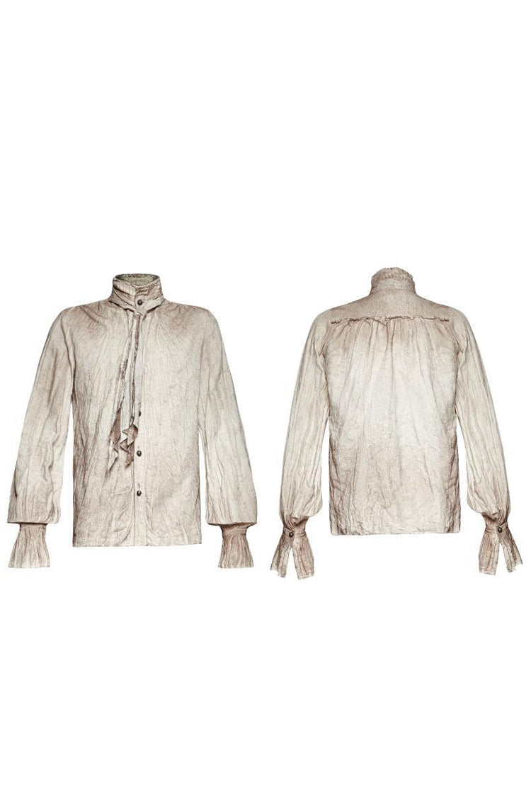 White Long Lantern Sleeves Retro Metal Button Mens Steampunk Tie Shirt - Product - 5