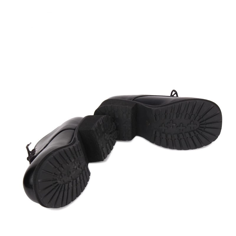 Black Synthetic Leather Round Toe Military Style Platform Punk Lolita Shoes - Product - 3