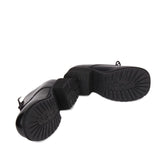 Black Synthetic Leather Round Toe Military Style Platform Punk Lolita Shoes - Product - 3