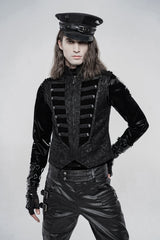 Black Stand Collar Jacquard Front Breasted Men's Gothic Vest - Black - 1