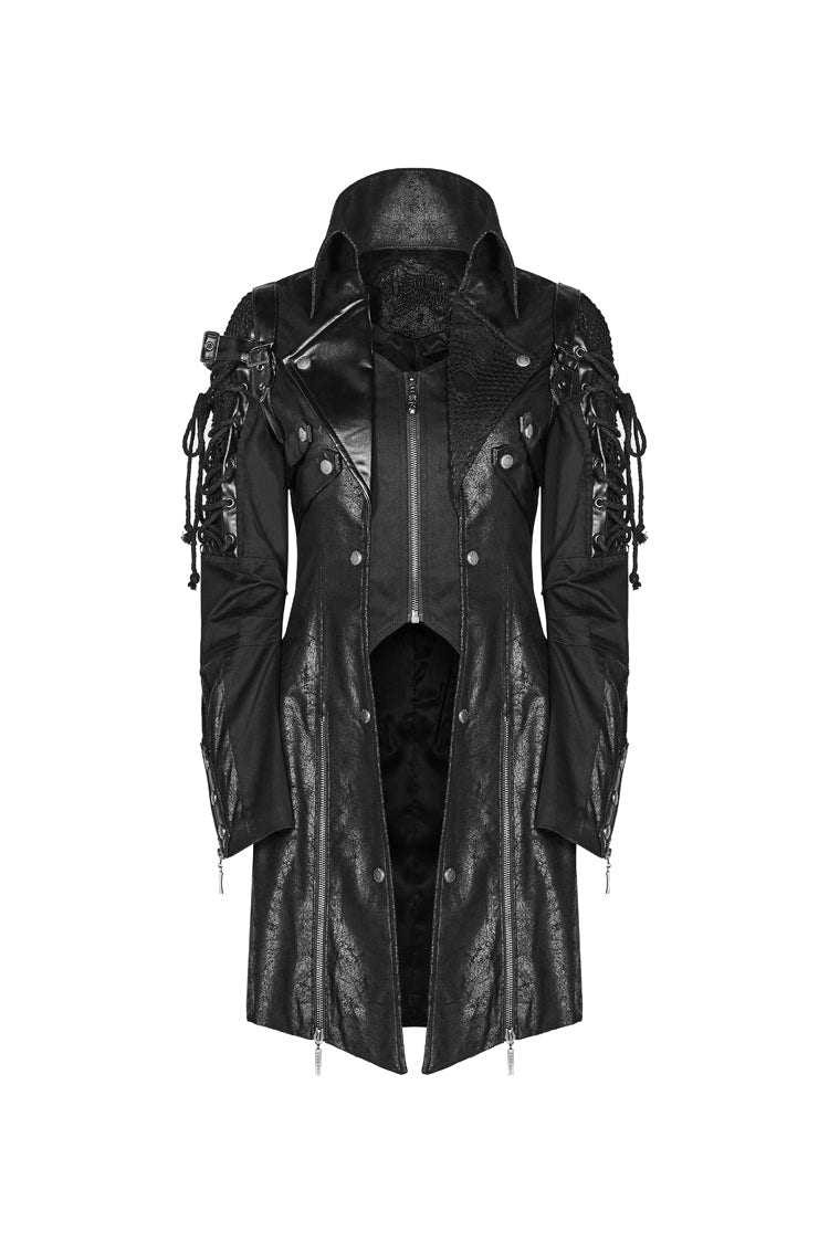 Black Metal Buckle Decoration Zipper Mens Steampunk Windbreaker Coat - Product - 9