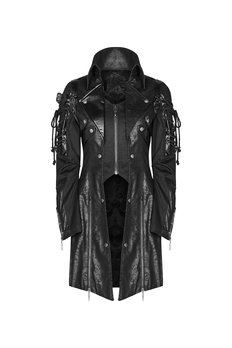 Black Metal Buckle Decoration Zipper Mens Steampunk Windbreaker Coat - Product - 9