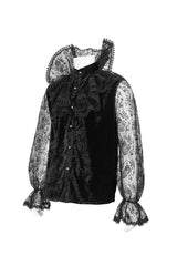 Black Lotus Leaf Stand Collar Semitransparent Lace Long Sleeved Men's Gothic Shirt - Product - 7