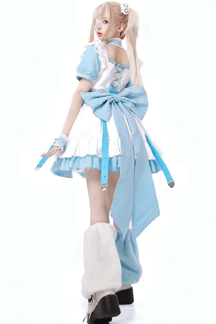 White/Blue [Treatment Room] Short Sleeves Ruffle Embroidery Jirai Kei Dress Set - Product - 3