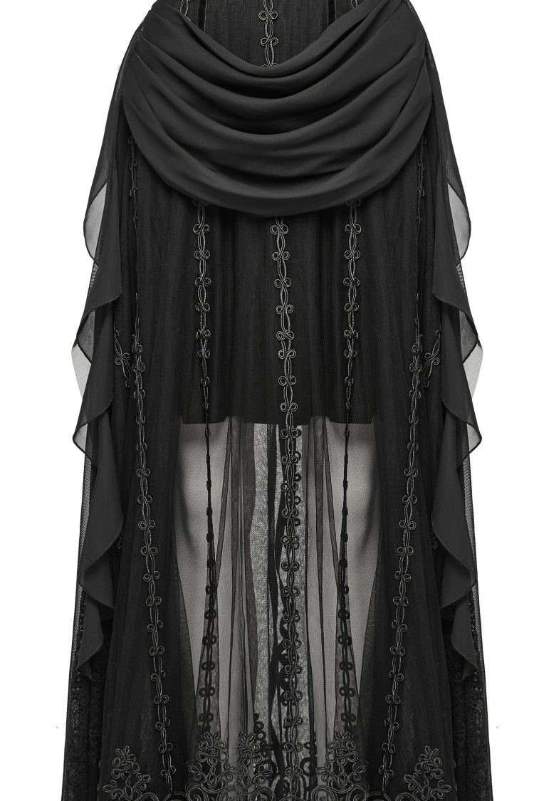 Black Off Shoulder Sleeveless Spliced Lace-Up Slim Pleated Women's Gothic Corset  Chiffon Strapless Dress - Product - 8