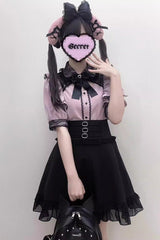Jirai Kei Short Sleeves Hollow Bowknot Lace Sweet Blouse 3 Colors - Product - 8