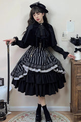 Black Point Manor Multi-layer Striped Print Ruffle Gothic Lolita Skirt - Product - 11