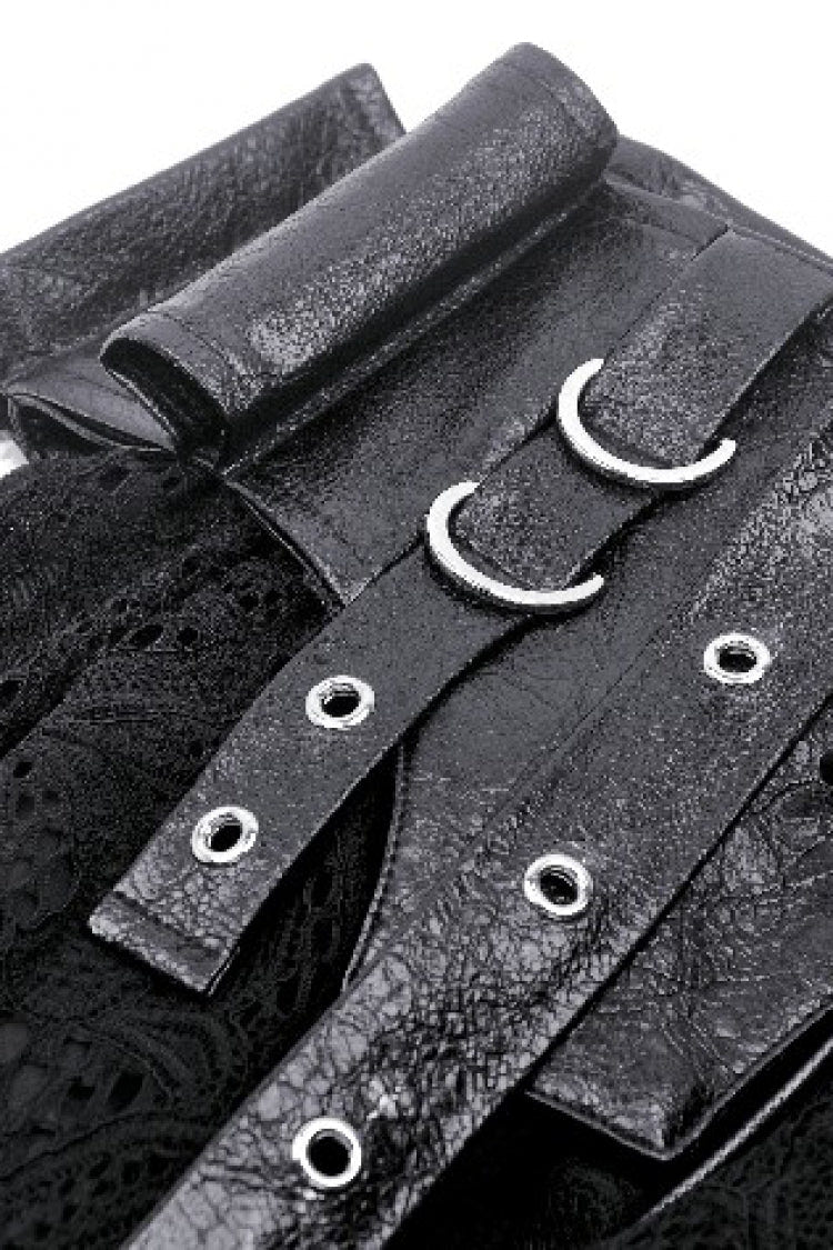 Black Faux Leather Spliced Lace Lace-Up Women's Punk Mini Skirt - Product - 15