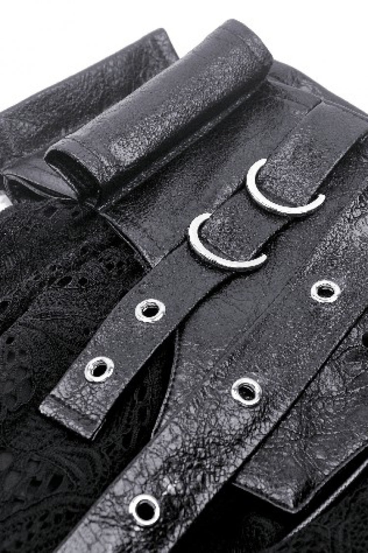 Black Faux Leather Spliced Lace Lace-Up Women's Punk Mini Skirt - Product - 15