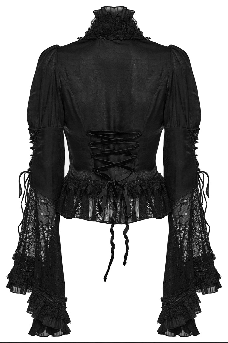 Black Gorgeous Adjustable Tightness Long Puff Sleeves Womens Gothic Blouse - Product - 8