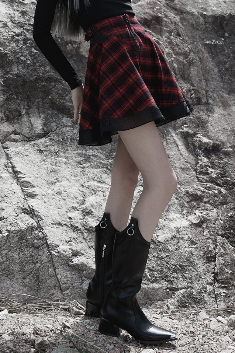 Plaid Print Stitching Mesh Women's Gothic College Style Skirt 2 Colors - Product - 2