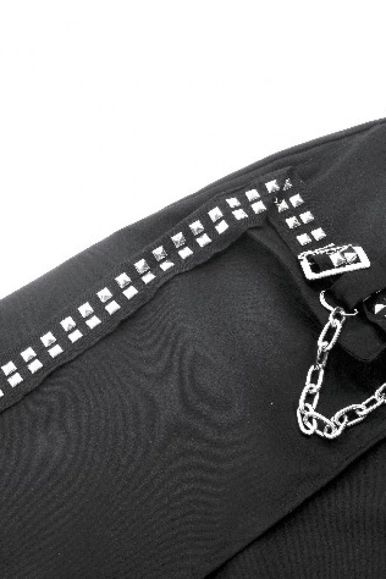 Black Women's Punk Metal Chain Belt Skirt with Straps - Product - 15