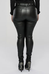 Black Elasticity Glued Woven Fabric Sexy Tight Metal Zipper Belt Decoration Women's Plus Size Punk Trousers - Product - 3