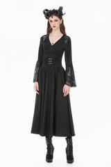 Black Women's Gothic High Waisted Embroidered Gathered Maxi Skirt - Product - 8
