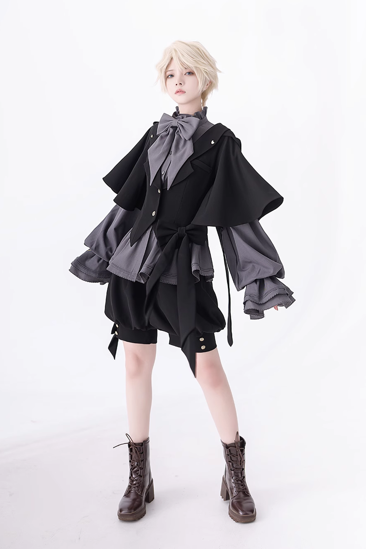 Gray Retro Cute Cool Ouji Fashion Lolita Blouse - Product - 5