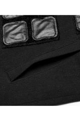 Black Punk High Collar Front Geometric Patterns Splicing Design Shoulder Padded Webbing Buckle Twill Men's Vest - Product - 8