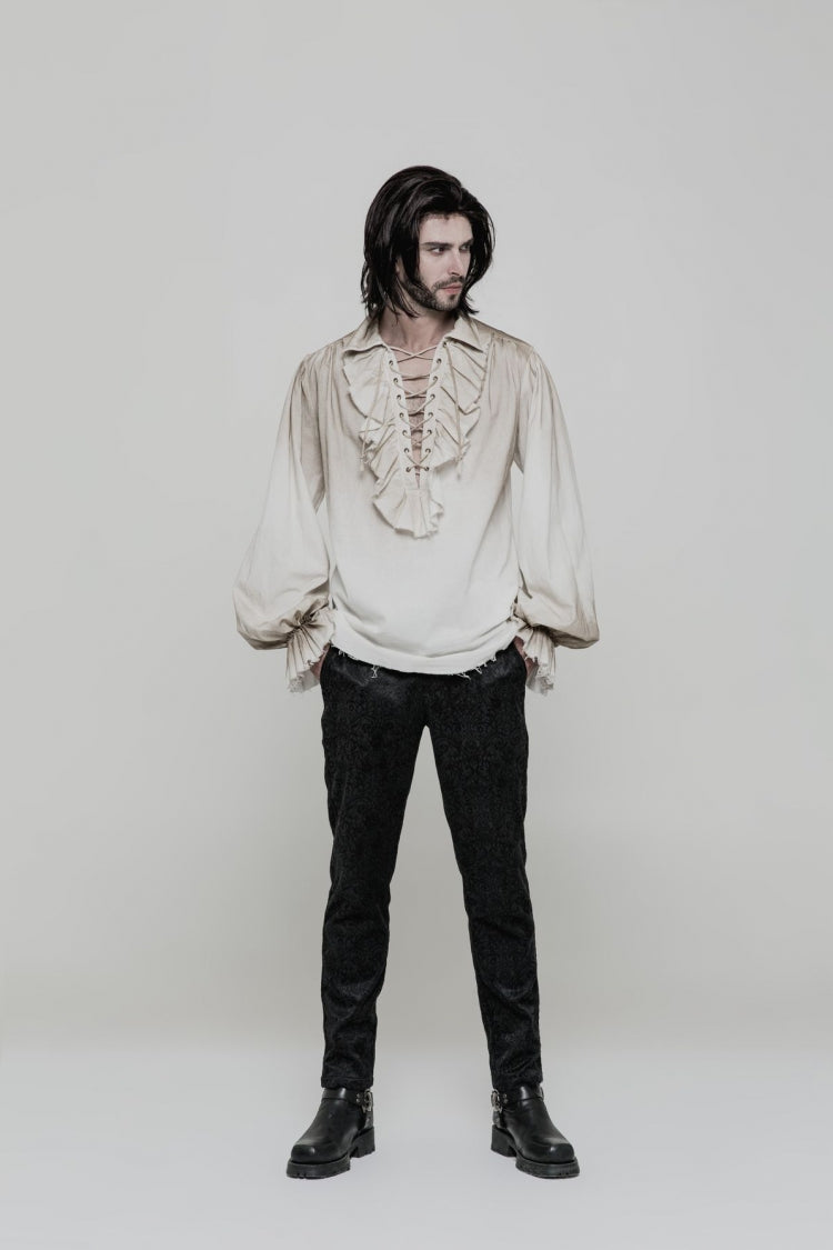 Men's Long Sleeves Ruched Lace-Up Steampunk Blouse 2 Colors - Product - 7