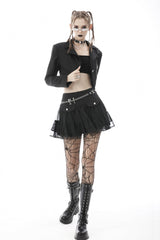 Black Lapel Collar Long Sleeves Chain-Decorated Women's Punk Irregular Short Jacket - Product - 10