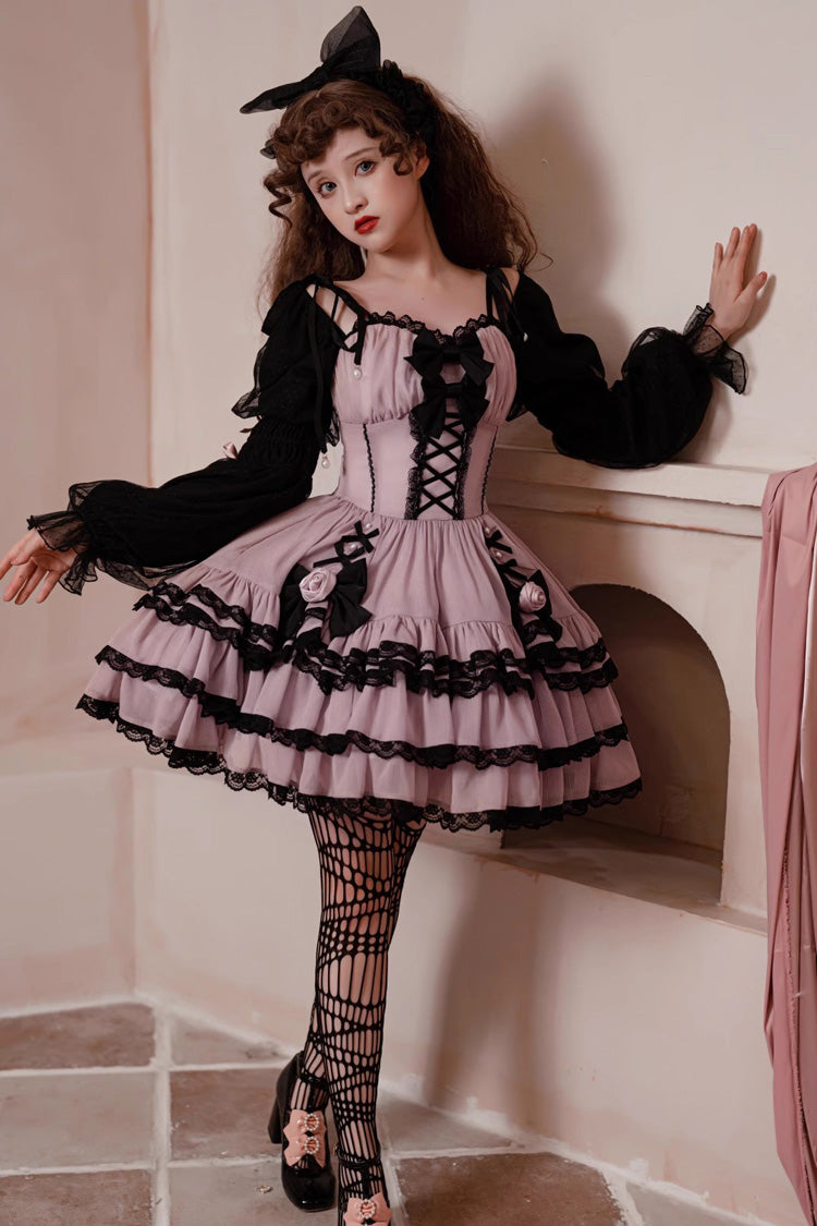 Black/Purple Dance Music Long Sleeves Multi-layer Ruffle Bowknot Sweet Princess Lolita Dress - Product - 2