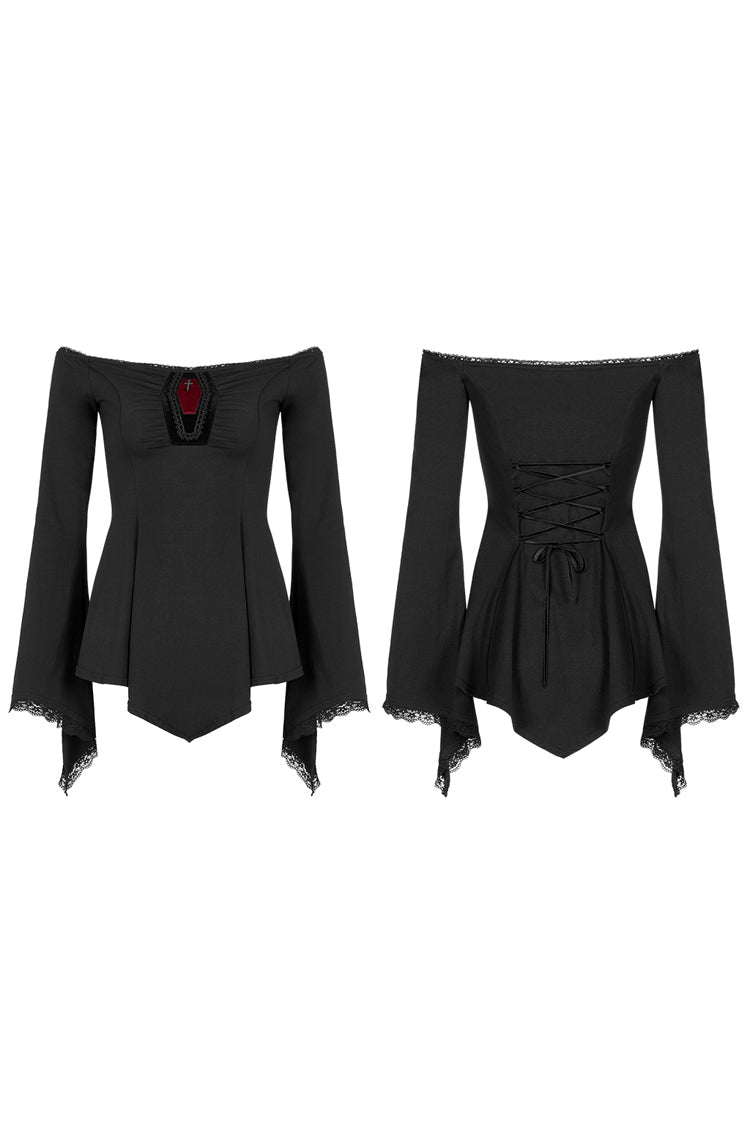 Black Vampire Elements Off Shoulder Long Sleeves Women's Gothic Blouse - Product - 5