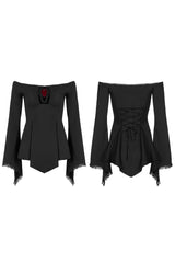 Black Vampire Elements Off Shoulder Long Sleeves Women's Gothic Blouse - Product - 5