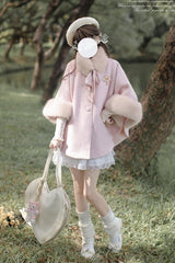 Pink Long Sleeves Lace Sweet Japanese Lolita Fluffy Cloak Coat - Product - 3
