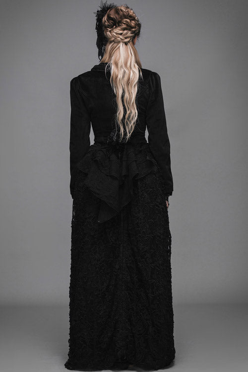 Black Lace Waist Woollen Womens Velvet Short Gothic Jacket With Tail - Product - 3