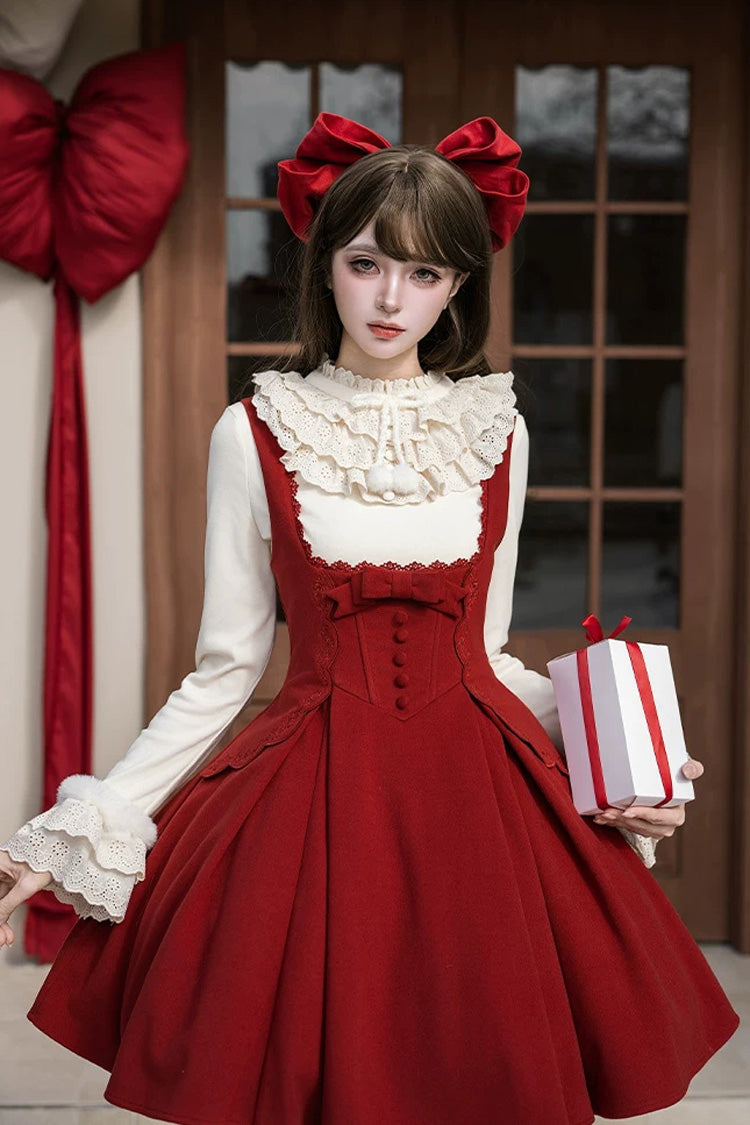 Red [Letters and Poems · Velvet Rose] Sleeveless Embroidered Bow Fishbone Classic Elegant Lolita Bandeau Dress 2 Versions - Product - 19
