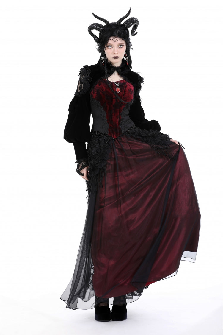 Black Long Lantern Sleeves Lace Spliced Velvet Women's Gothic Cape - Product - 7