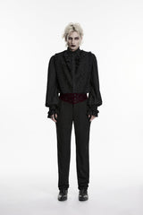 Black Embroidered Spliced Slim Men's Gothic Pants - Black - 1