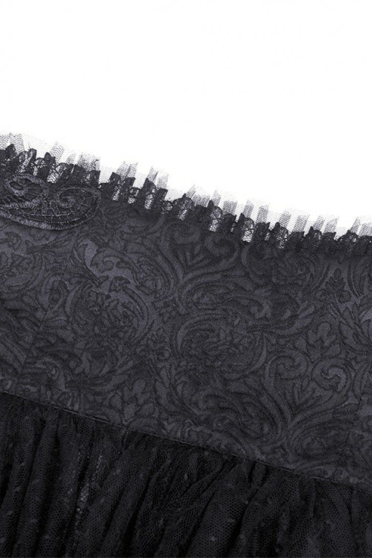 Black Lace-Up Multi-Layered Lace Women's Gothic Fishtail High Low Tunic Skirt - Product - 16