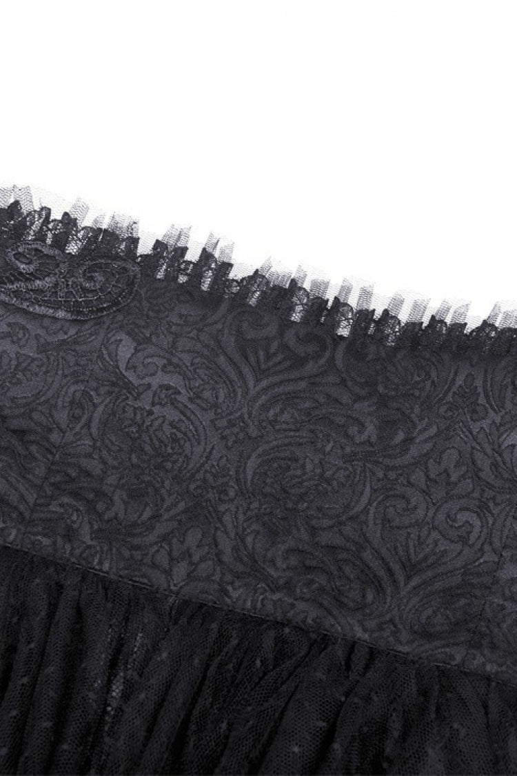 Black Lace-Up Multi-Layered Lace Women's Gothic Fishtail High Low Tunic Skirt - Product - 16