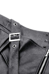 Black Faux Leather Straps Zippered Women's Punk Short Skirt - Product - 14