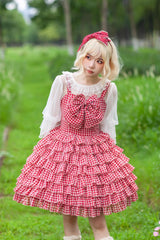 Multi-layer Plaid Print Ruffle Bowknot Sweet Lolita Tiered Dress 3 Colors - Product - 6
