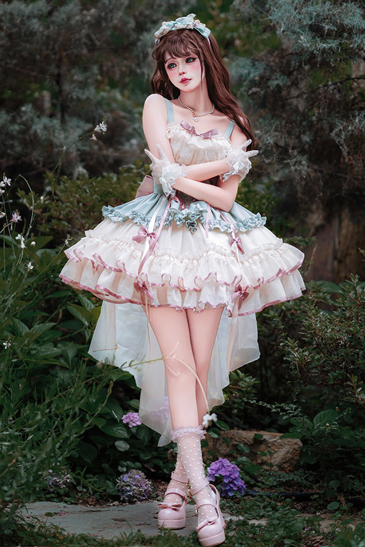 Light Green/Ivory Dance of Time Triple-Layered Ballet Style Bowknot Lace-Up Sweet Lolita Jsk Dress - Product - 4