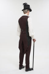 Red Retro Micro-Elastic Thick Stripe Stitching Three-Dimensional Texture Detachable Men's Punk Swallowtail Vest - Product - 4