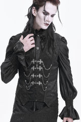 Black Sleeveless Jacquard Chain Buckle-up Men's Gothic Vest - Product - 7