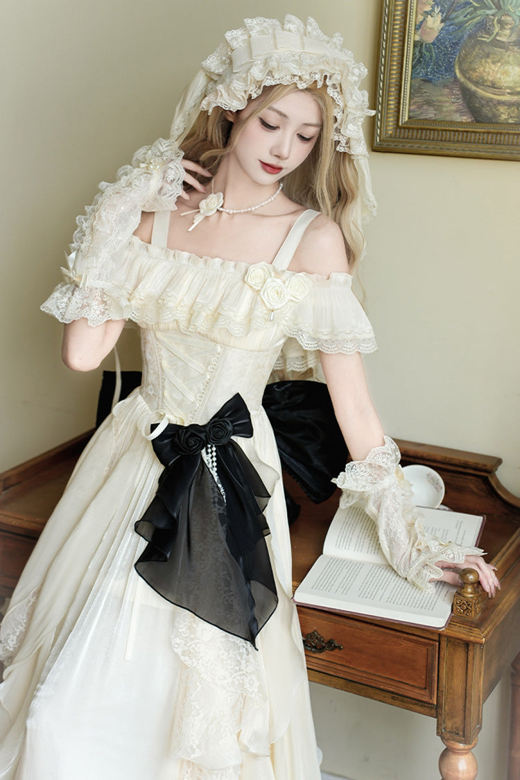 Ivory [Moonlight Variations] Sleeveless Ruffle Lace-Up Sweet Lolita Jsk Long Dress - Product - 6