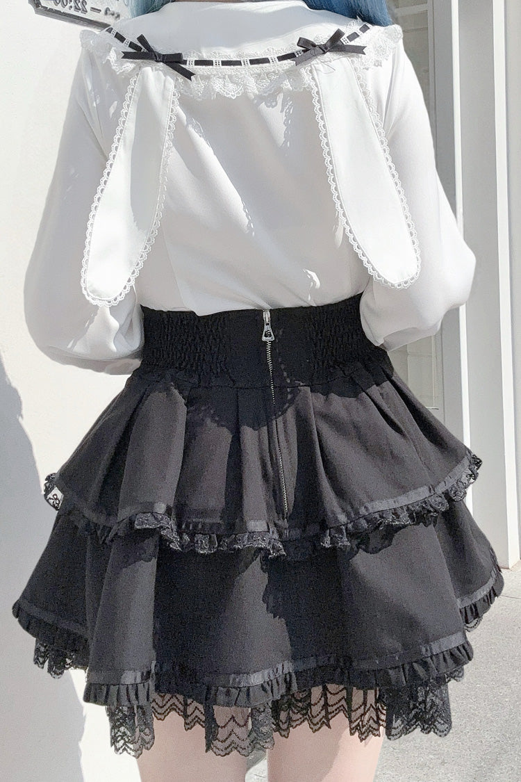 Rabbit Ears Long Sleeves Bowknot Lace Sweet Jirai Kei Japanese Blouse 3 Colors - Product - 12