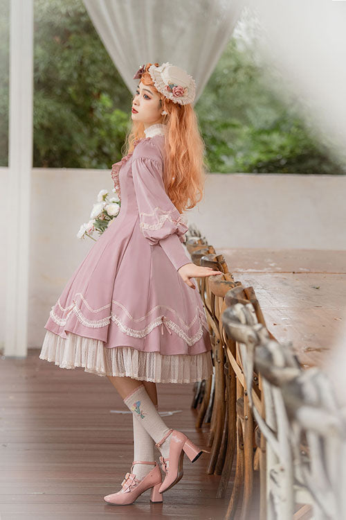 Alice Girl Andrea Solid Bowknot Long Sleeves Ruffled Sweet Lolita OP Dress 3 Colors - Product - 6