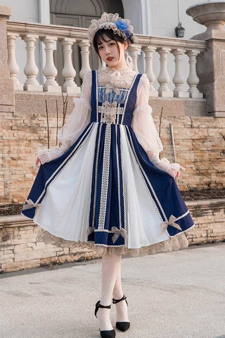 Blue/White Elegant Color Contrast Sleeveless Classic Lolita Dress - Product - 6