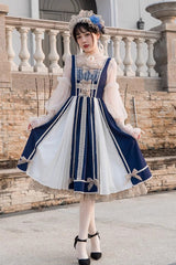 Blue/White Elegant Color Contrast Sleeveless Classic Lolita Dress - Product - 6