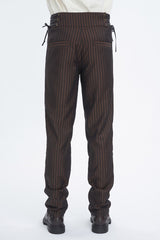 Brown High Waisted Lace-Up Striped Men's Gothic Pants - Product - 3