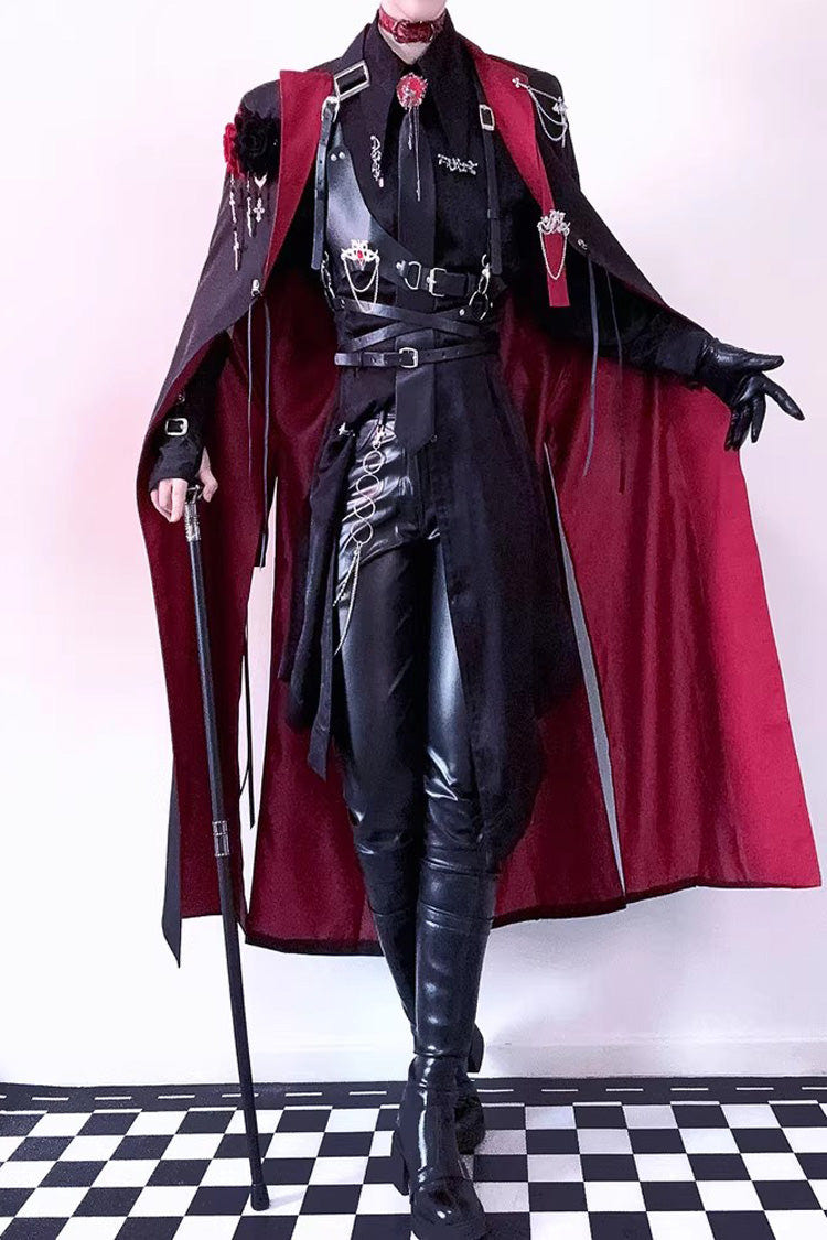 Black/Red [Night Sentinel] Long Sleeves Ouji Gothic Lolita Long Trench Coat - Product - 4